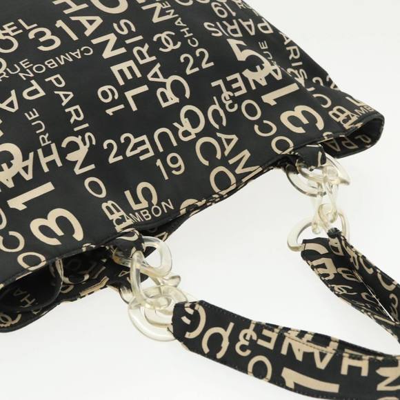 CHANEL Chain Bycy Tote Bag Canvas Plastic Black Clear Silver CC Auth am7247 - Picture 6 of 16